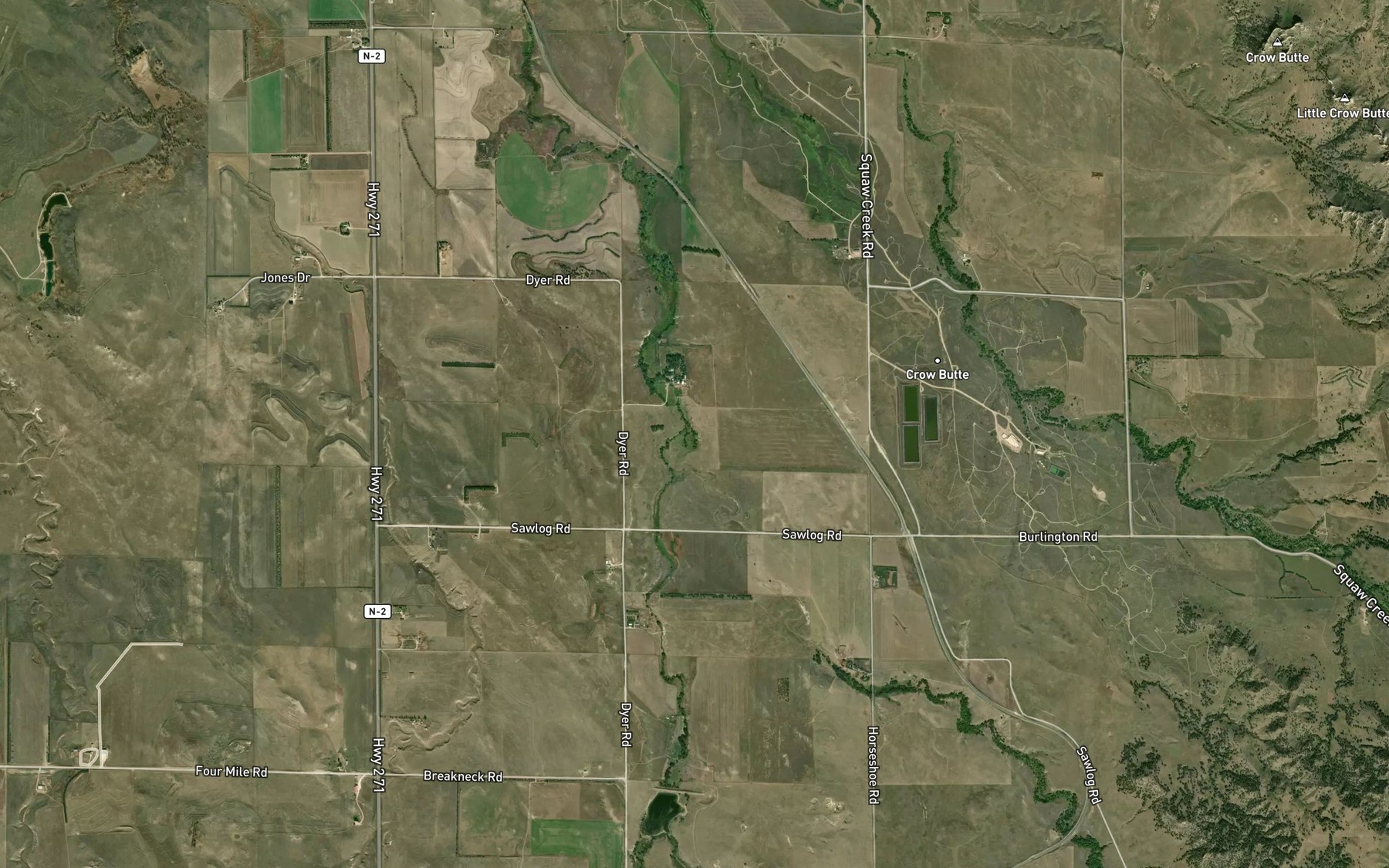 Satellite map of the Saw Log Creek