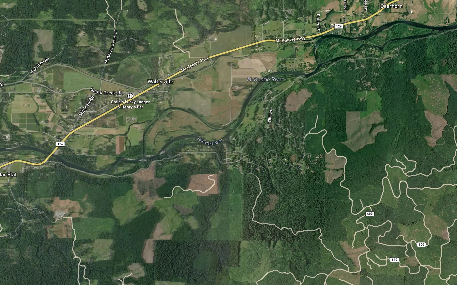 Satellite map of the Boulder Creek