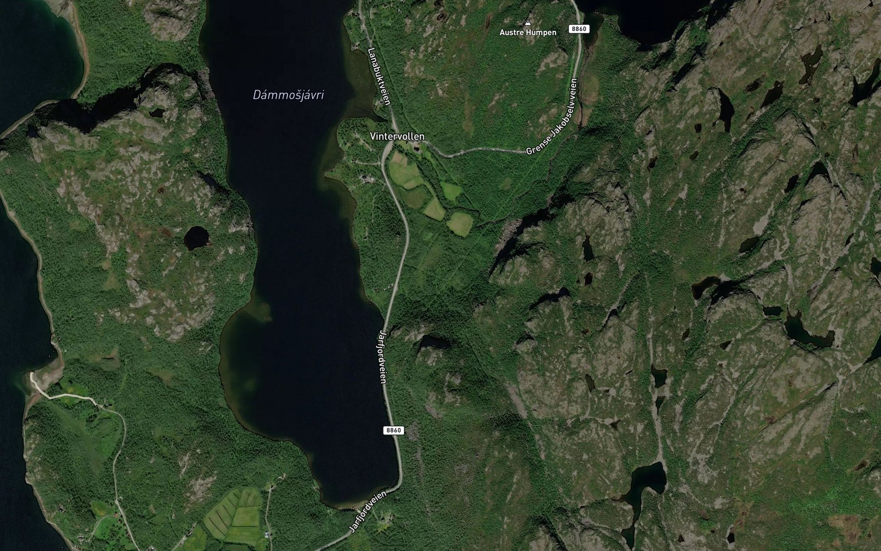 Satellite map of the Skarvdalsbekken