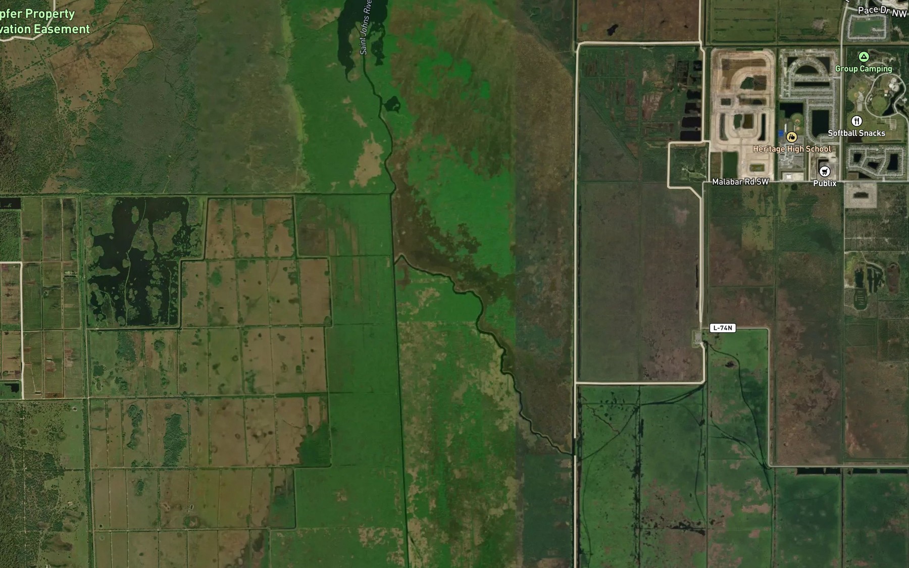 Satellite map of the St Johns River