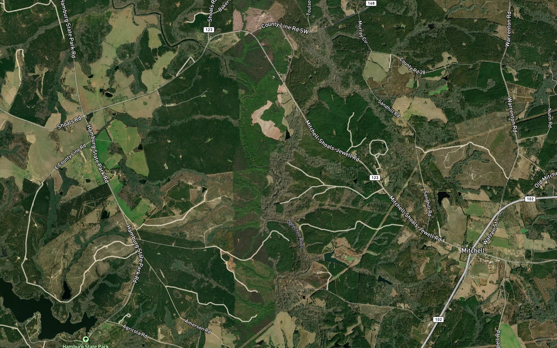 Satellite map of the Fords Creek