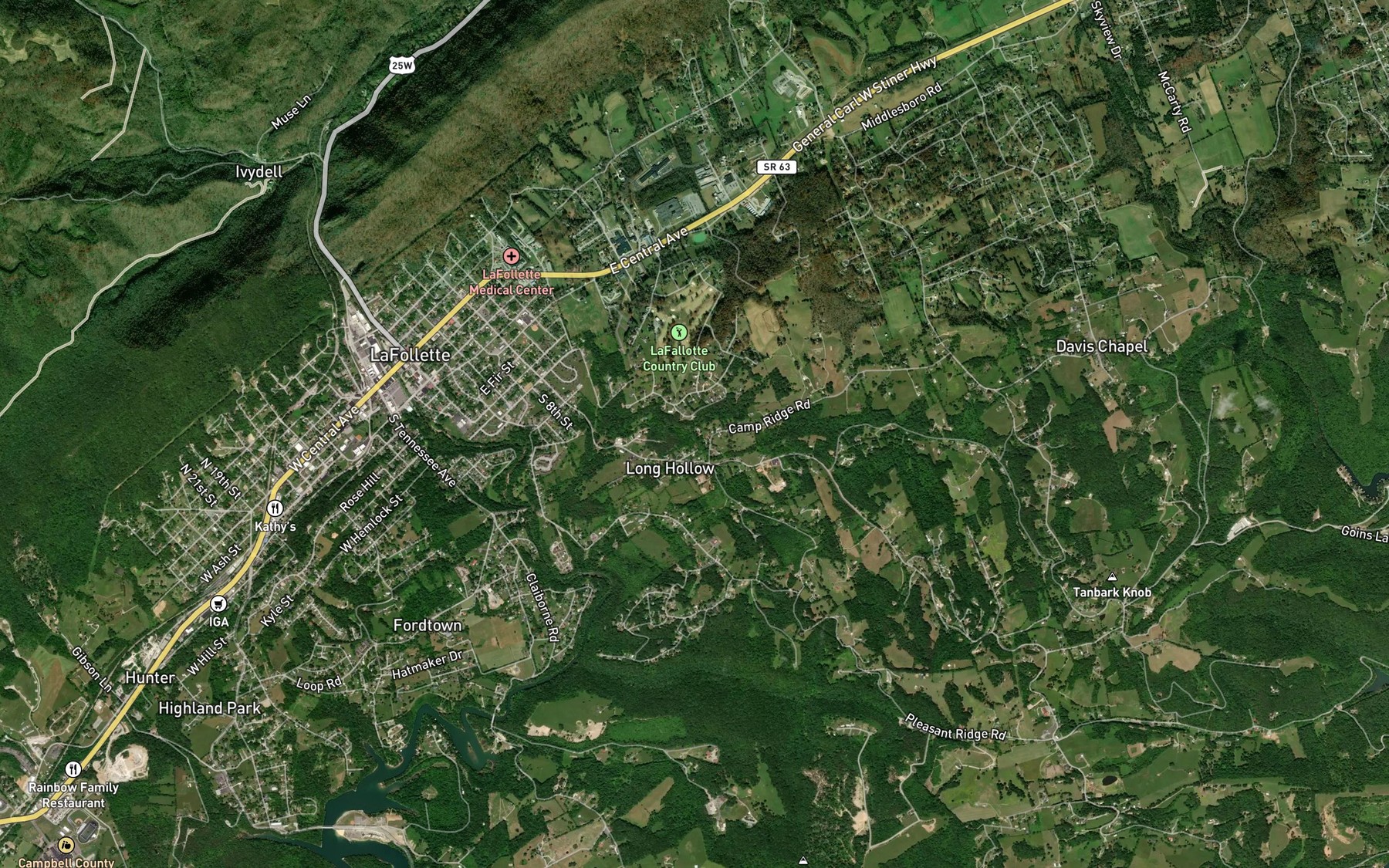 Satellite map of the Cave Spring