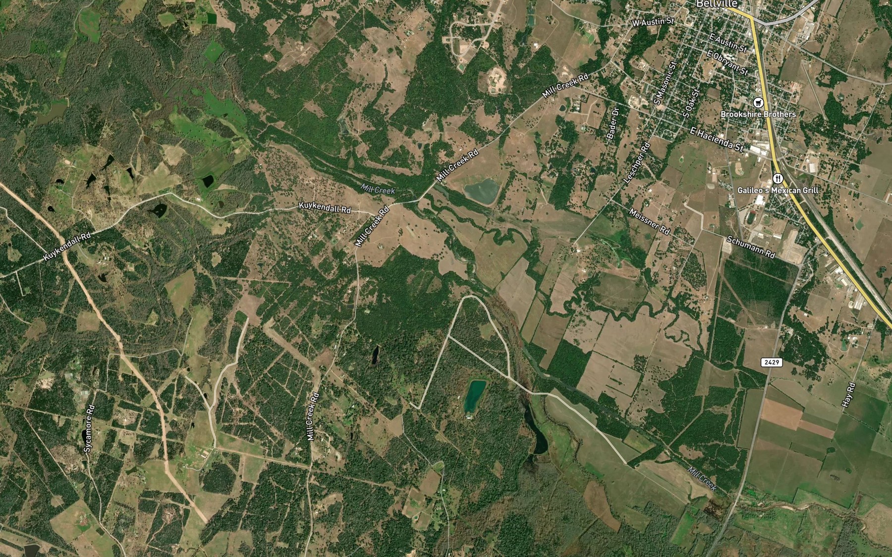 Satellite map of the Pin Oak Creek
