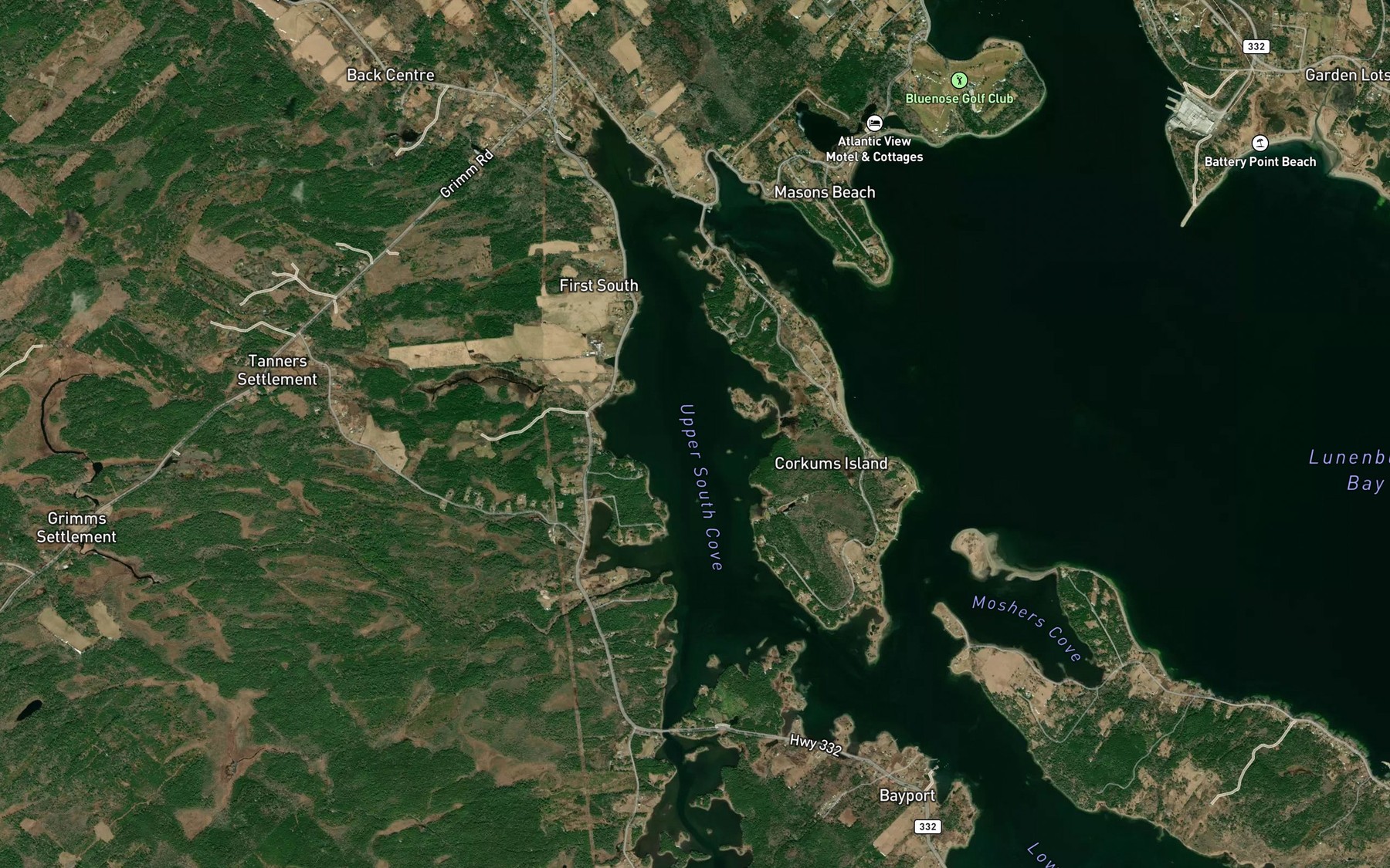 Satellite map of the Upper South Cove