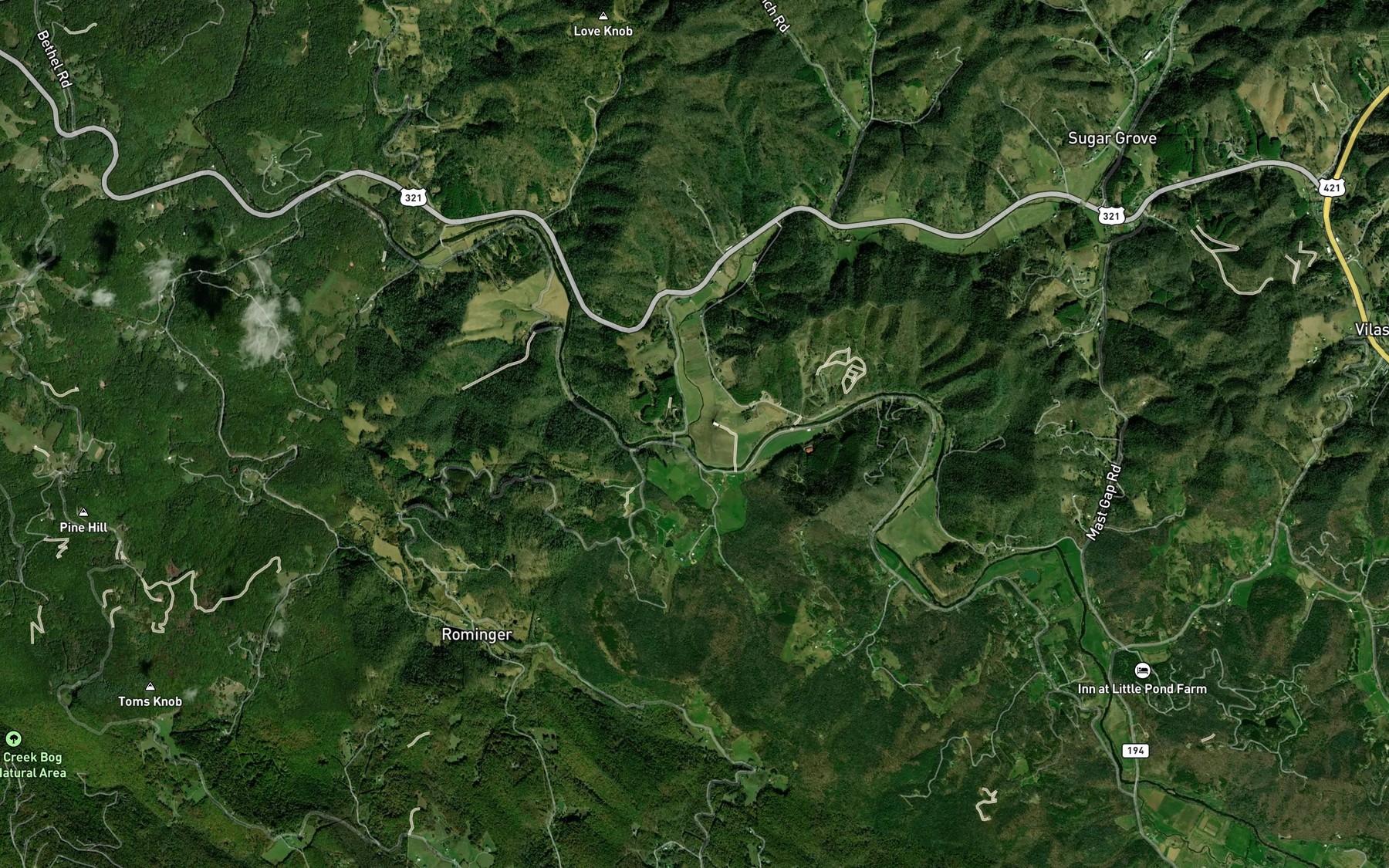 Satellite map of the Cove Creek