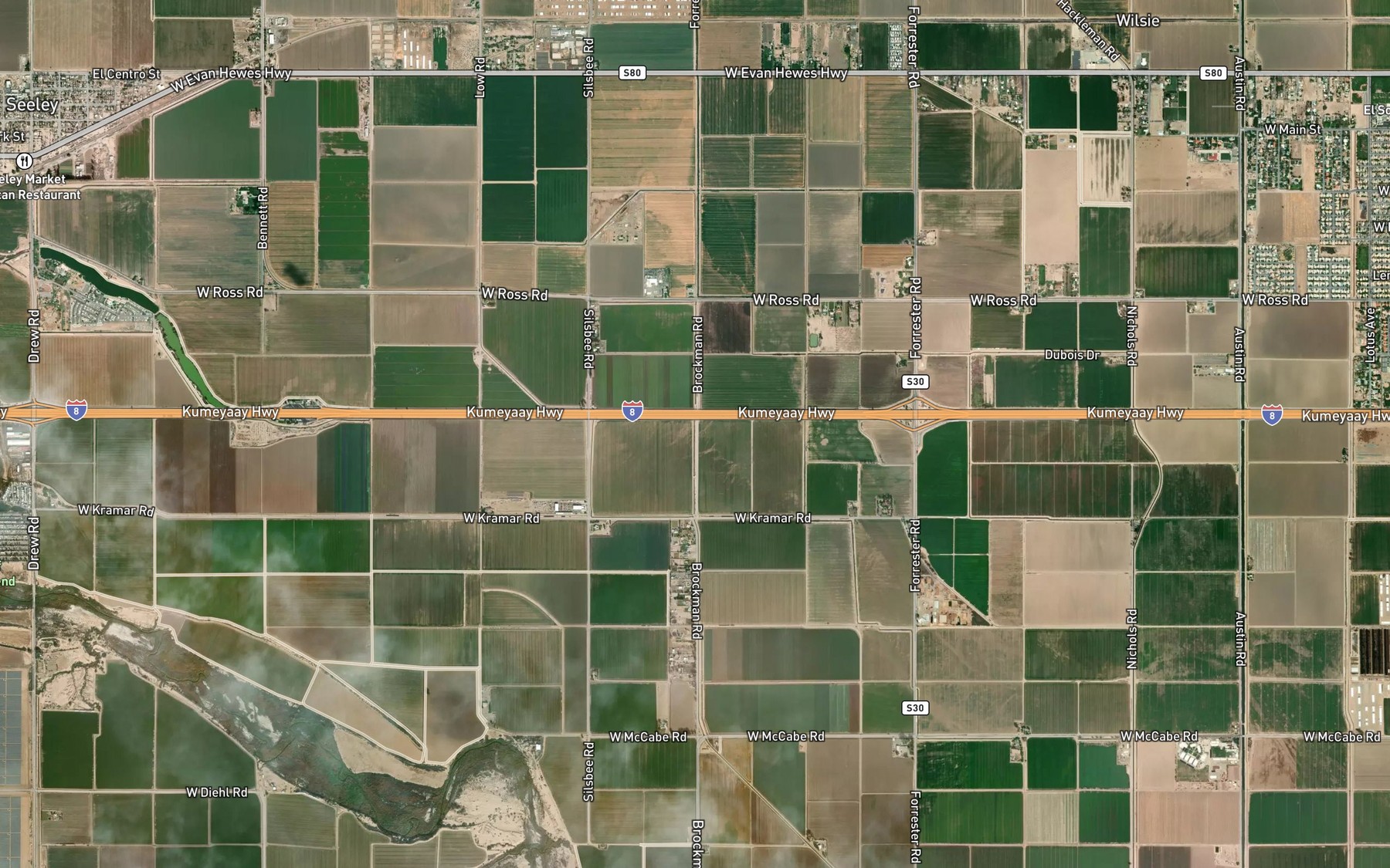 Satellite map of the Elder Six Drain