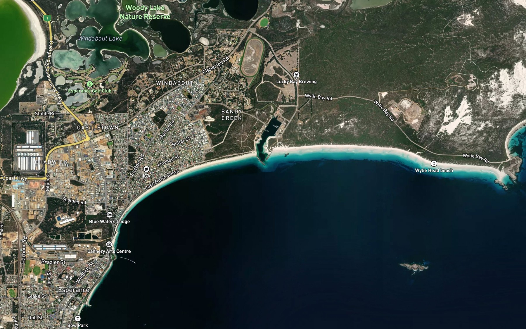 Satellite map of the Coramup Creek