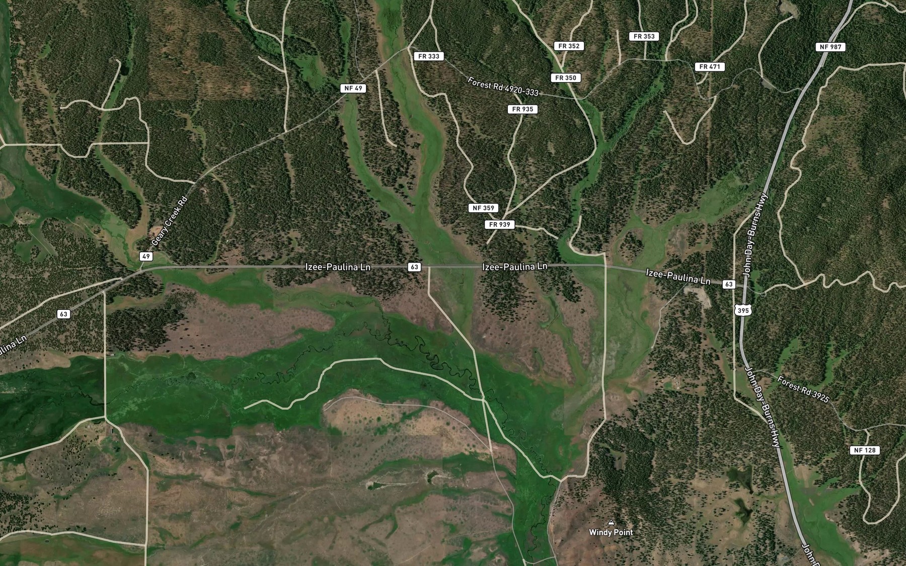 Satellite map of the Allen Creek
