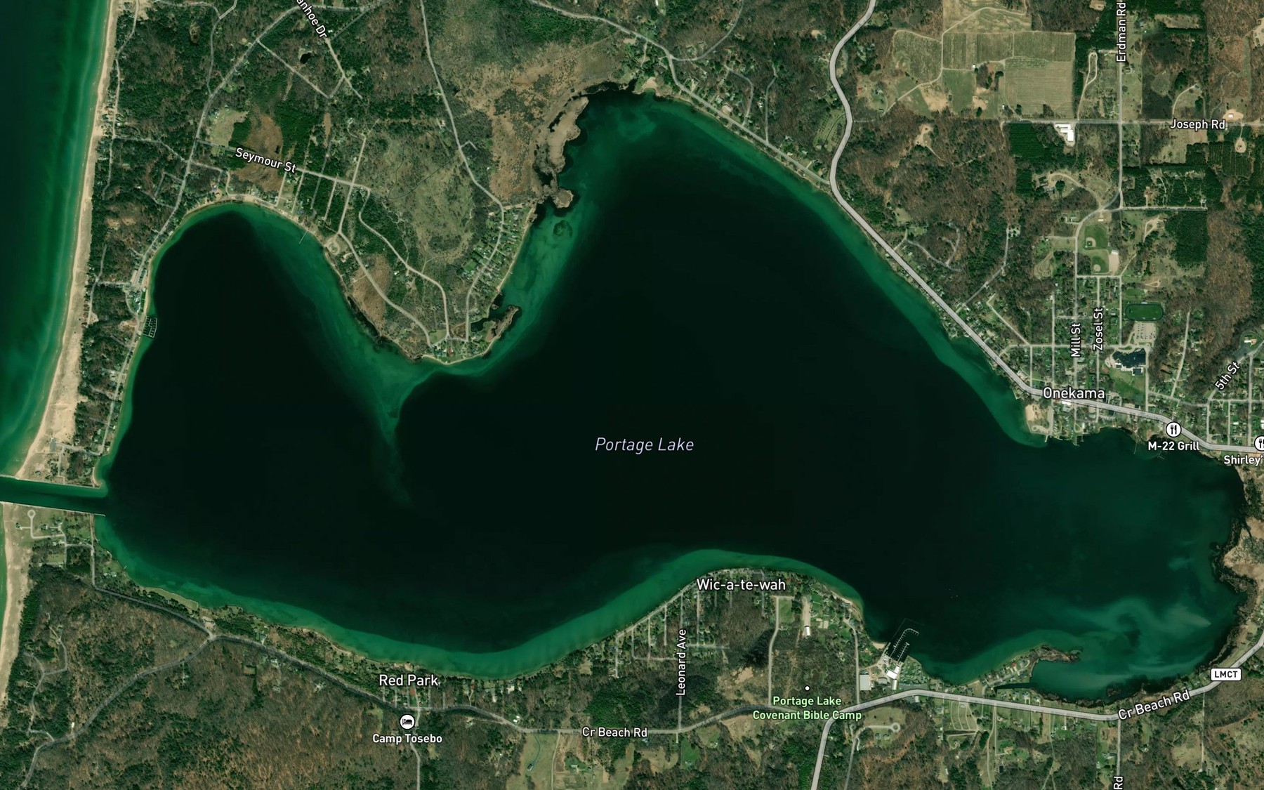 Satellite map of the Portage Lake
