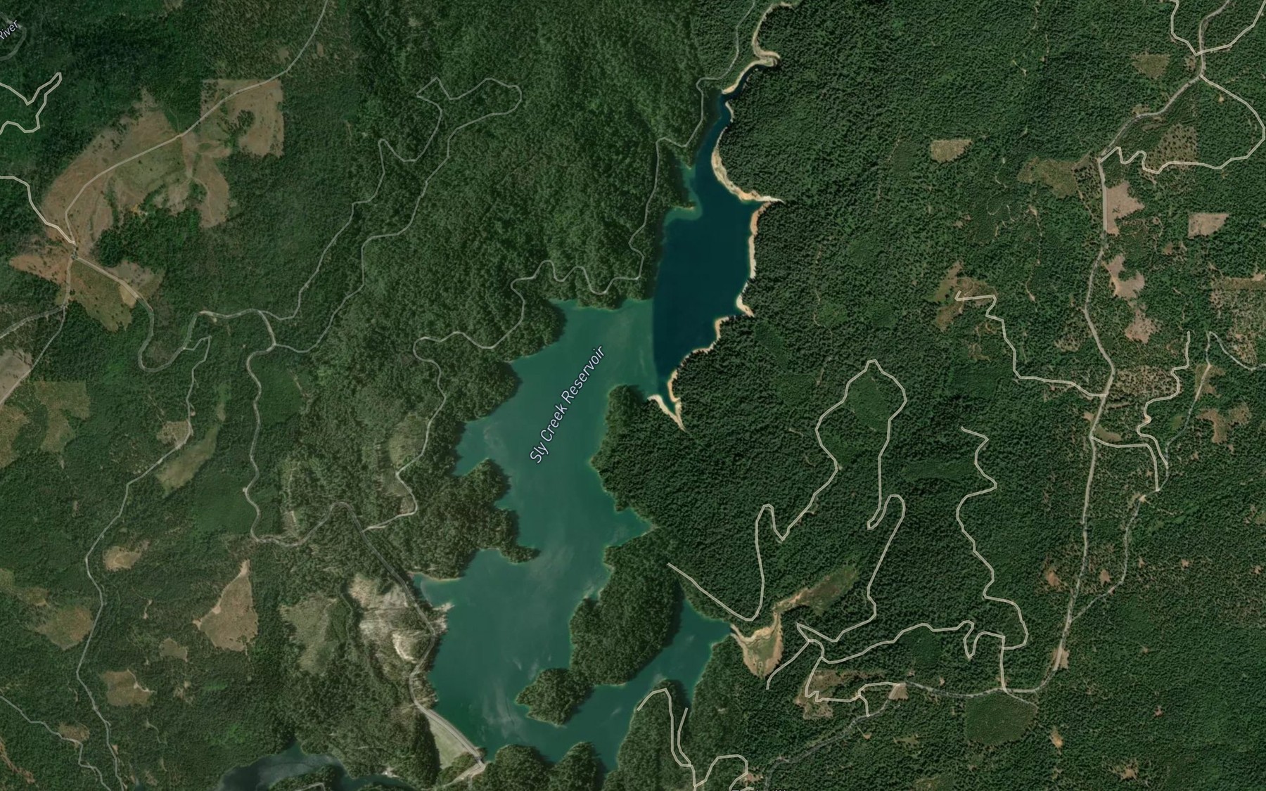 Satellite map of the Sly Creek Reservoir