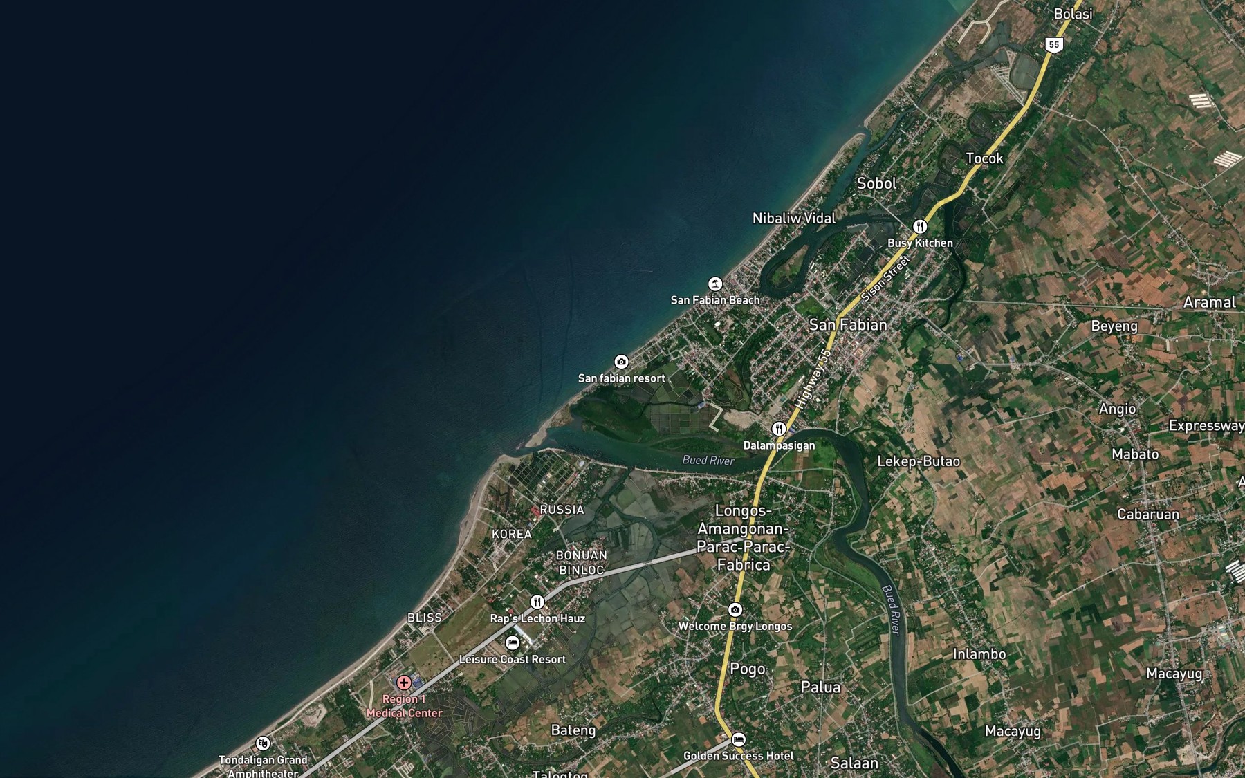 Satellite map of the Binloc River