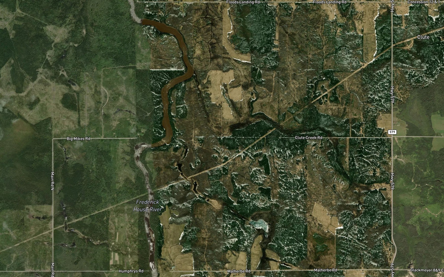 Satellite map of the Clute Creek