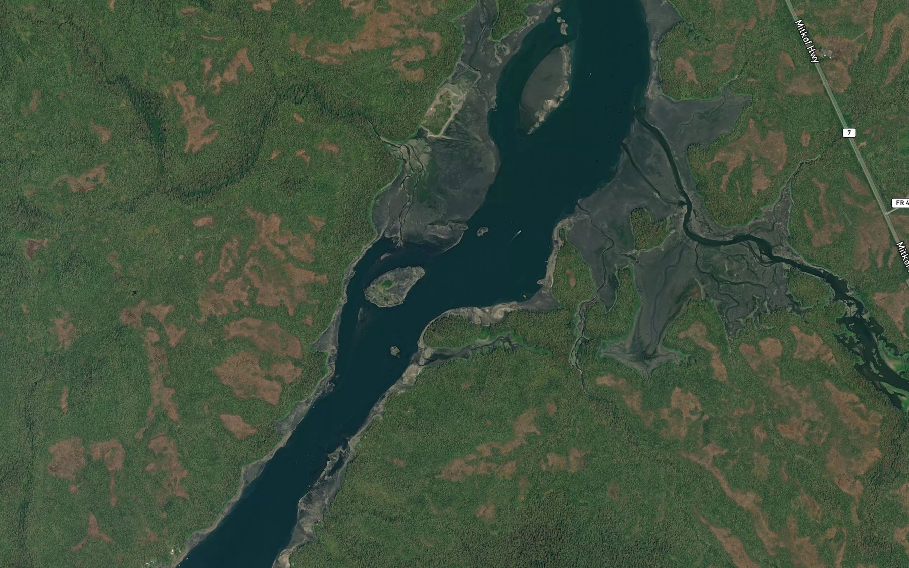 Satellite map of the Wrangell Narrows