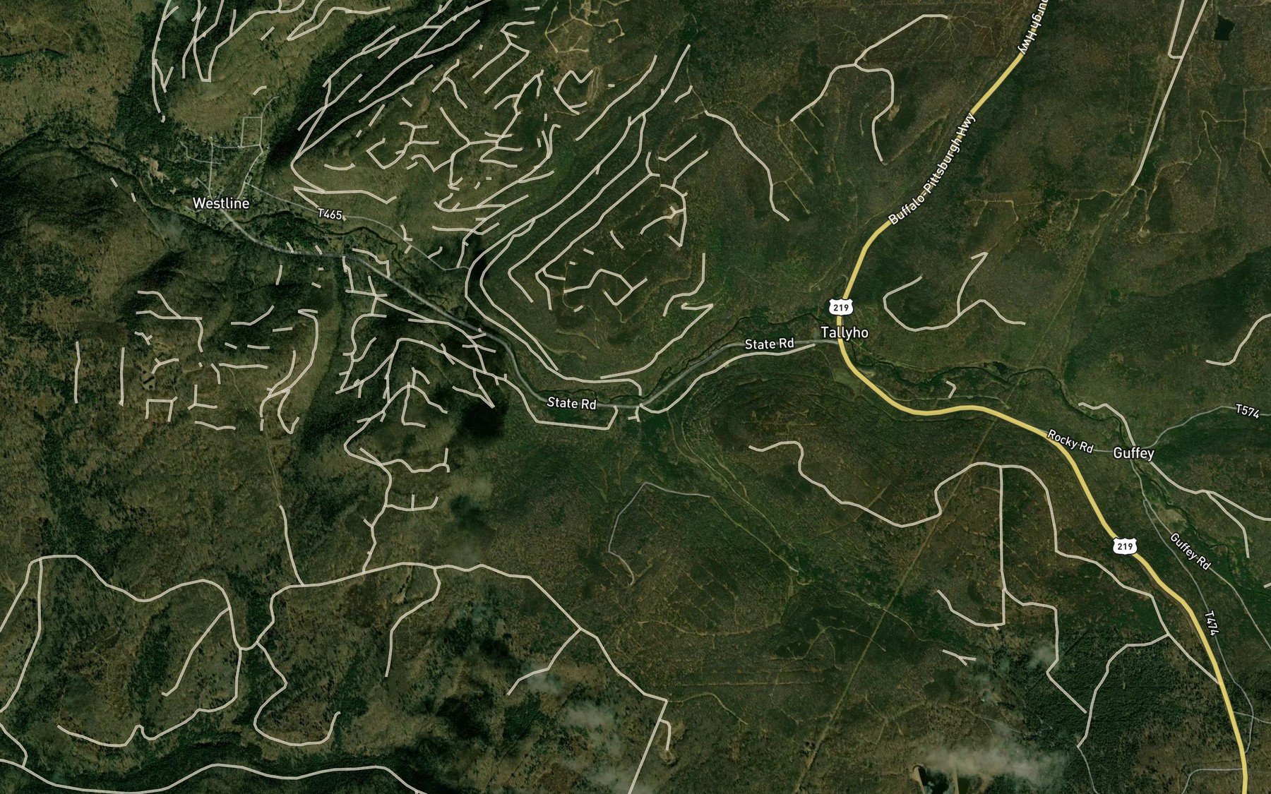 Satellite map of the Windfall Run