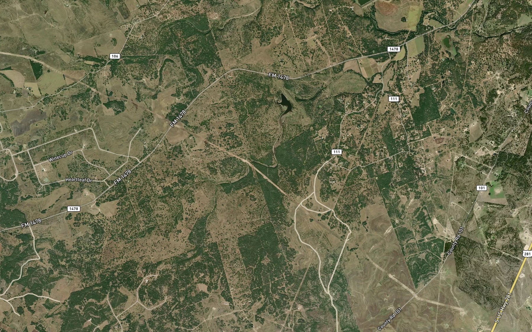 Satellite map of the Pecan Spring Branch