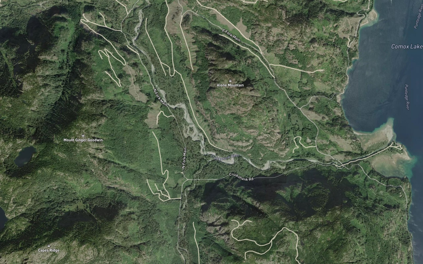 Satellite map of the Comox Creek