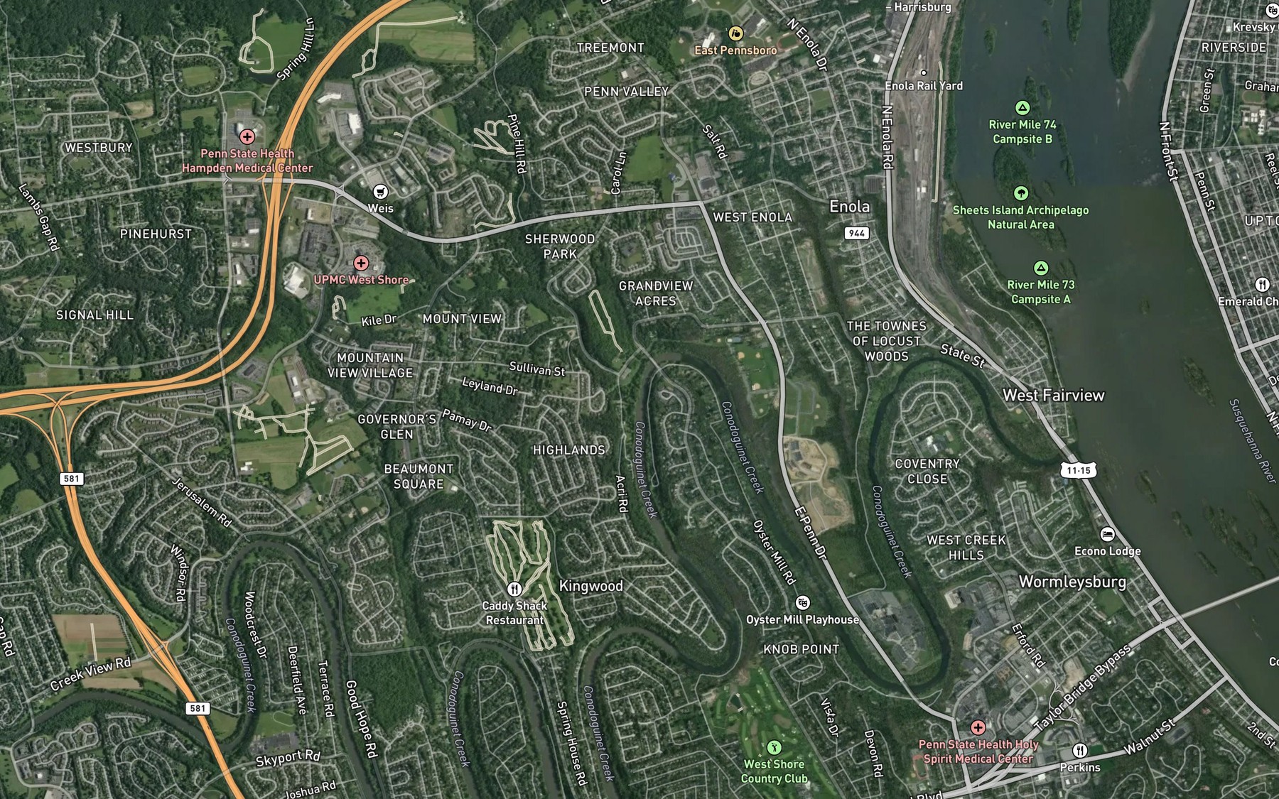 Satellite map of the Holtz Run