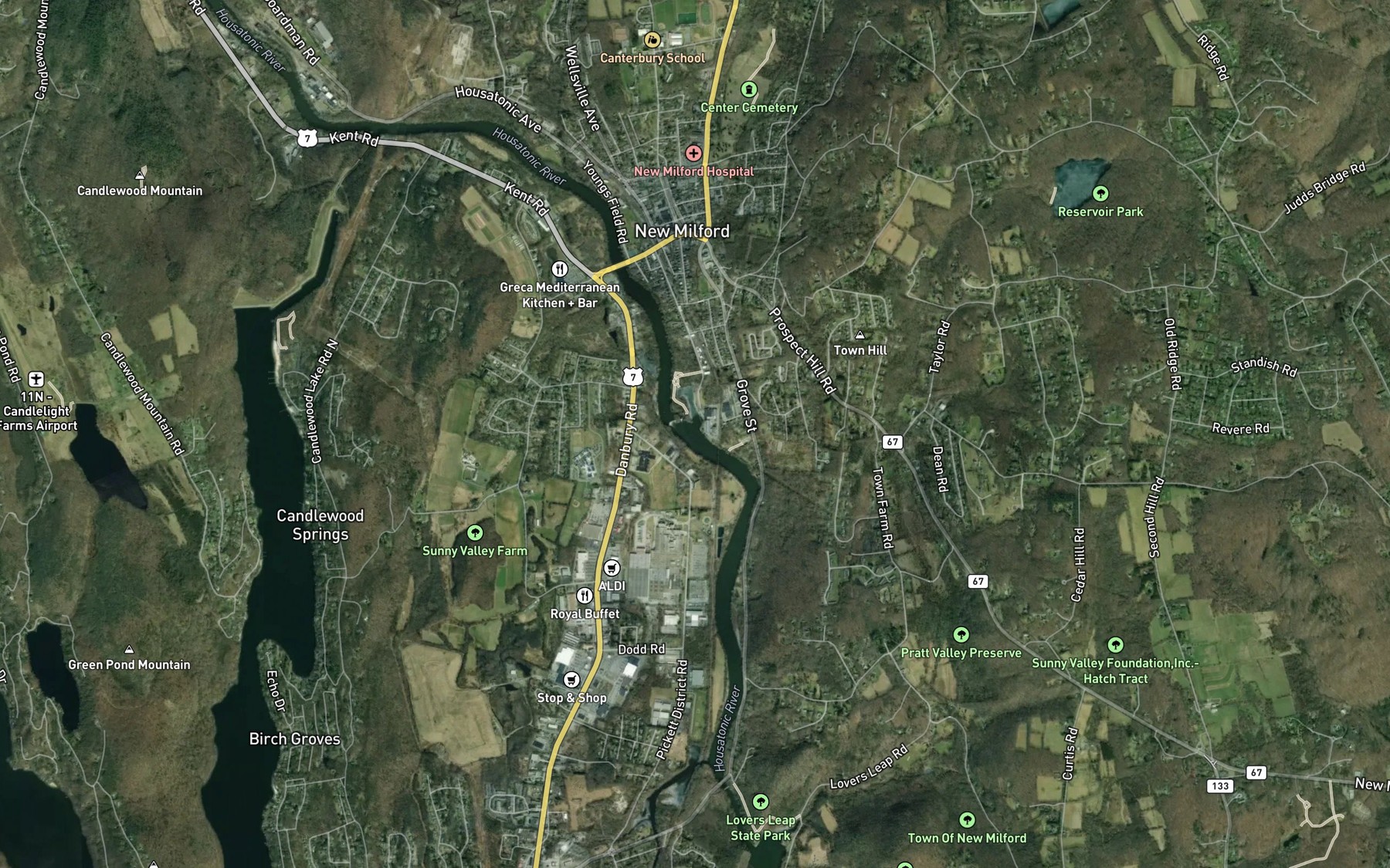 Satellite map of the Housatonic River Reservoir