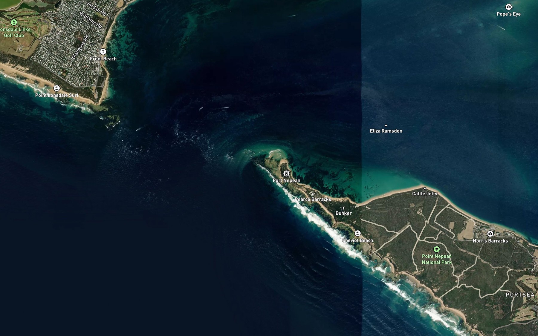 Satellite map of the Nepean Reef