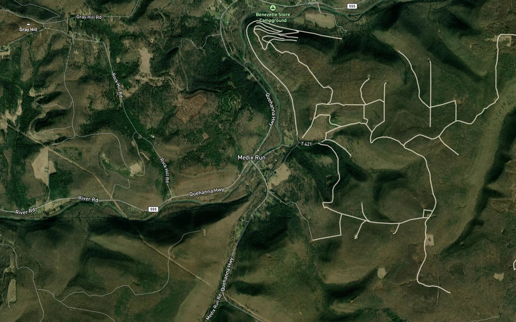 Satellite map of the Silvermill Hollow Run