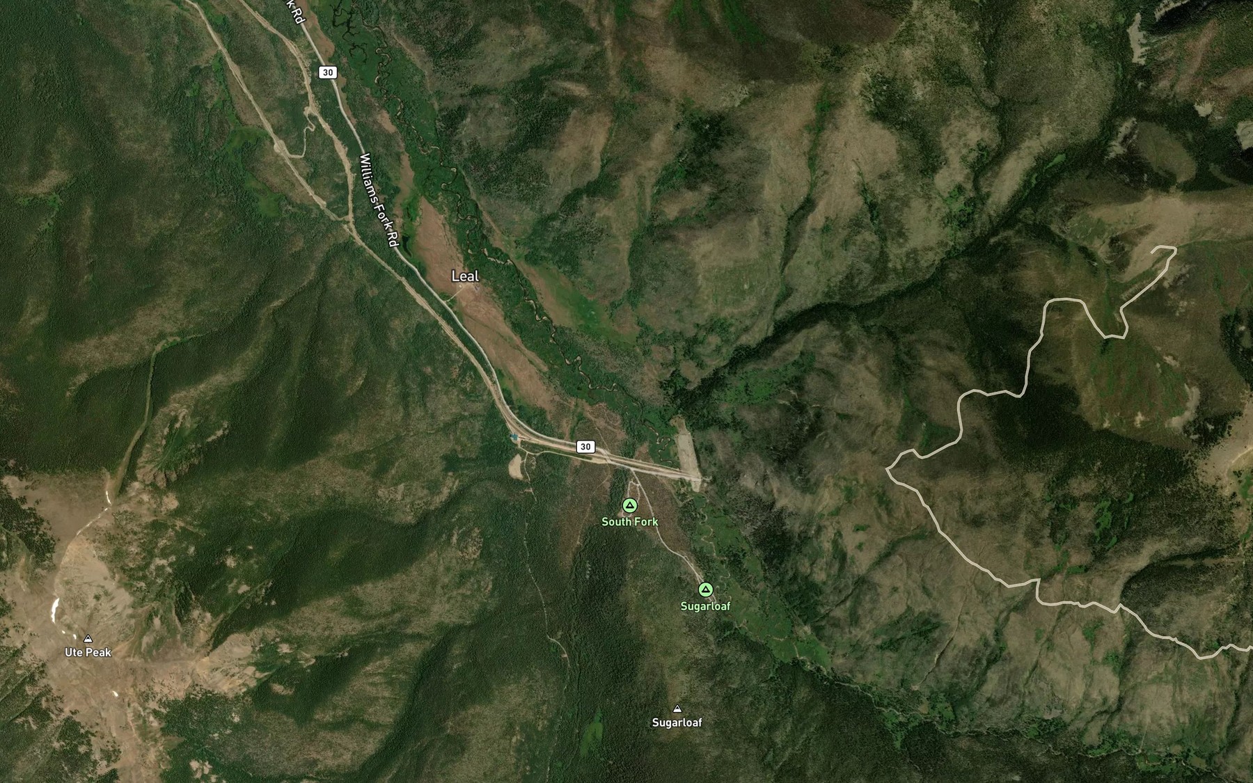Satellite map of the South Fork Williams Fork
