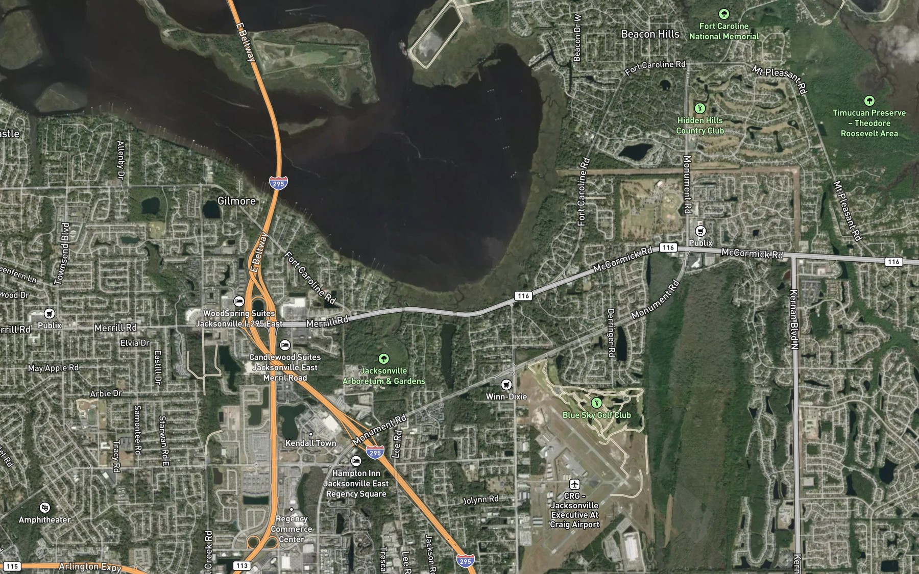 Satellite map of the Ginhouse Creek