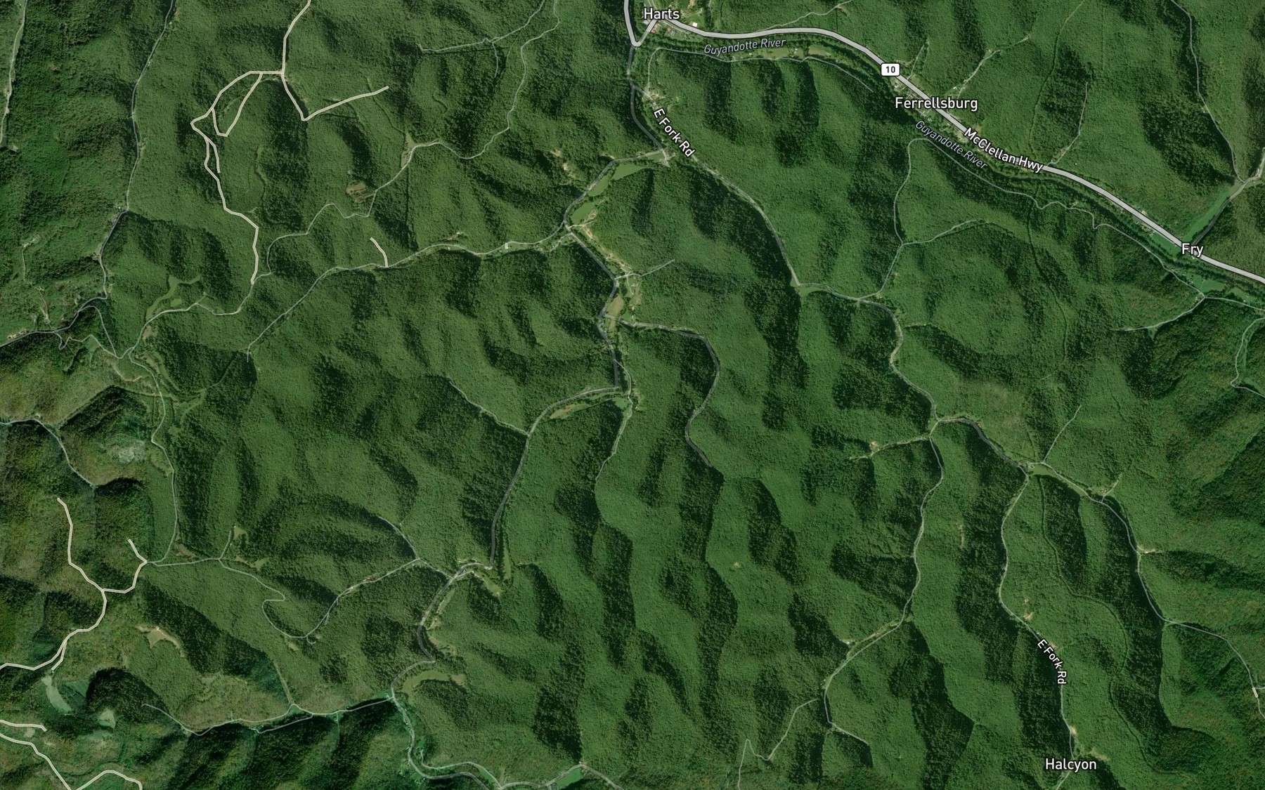 Satellite map of the Caney Branch