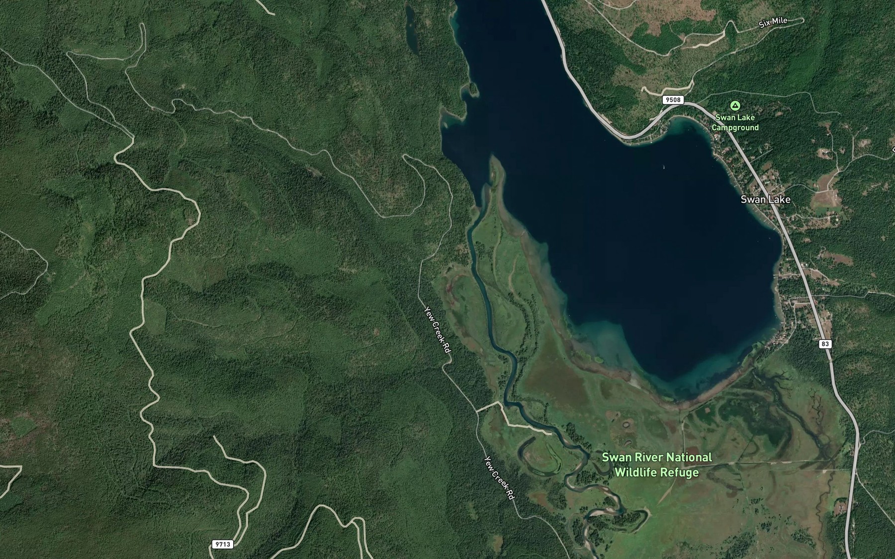 Satellite map of the Yew Creek