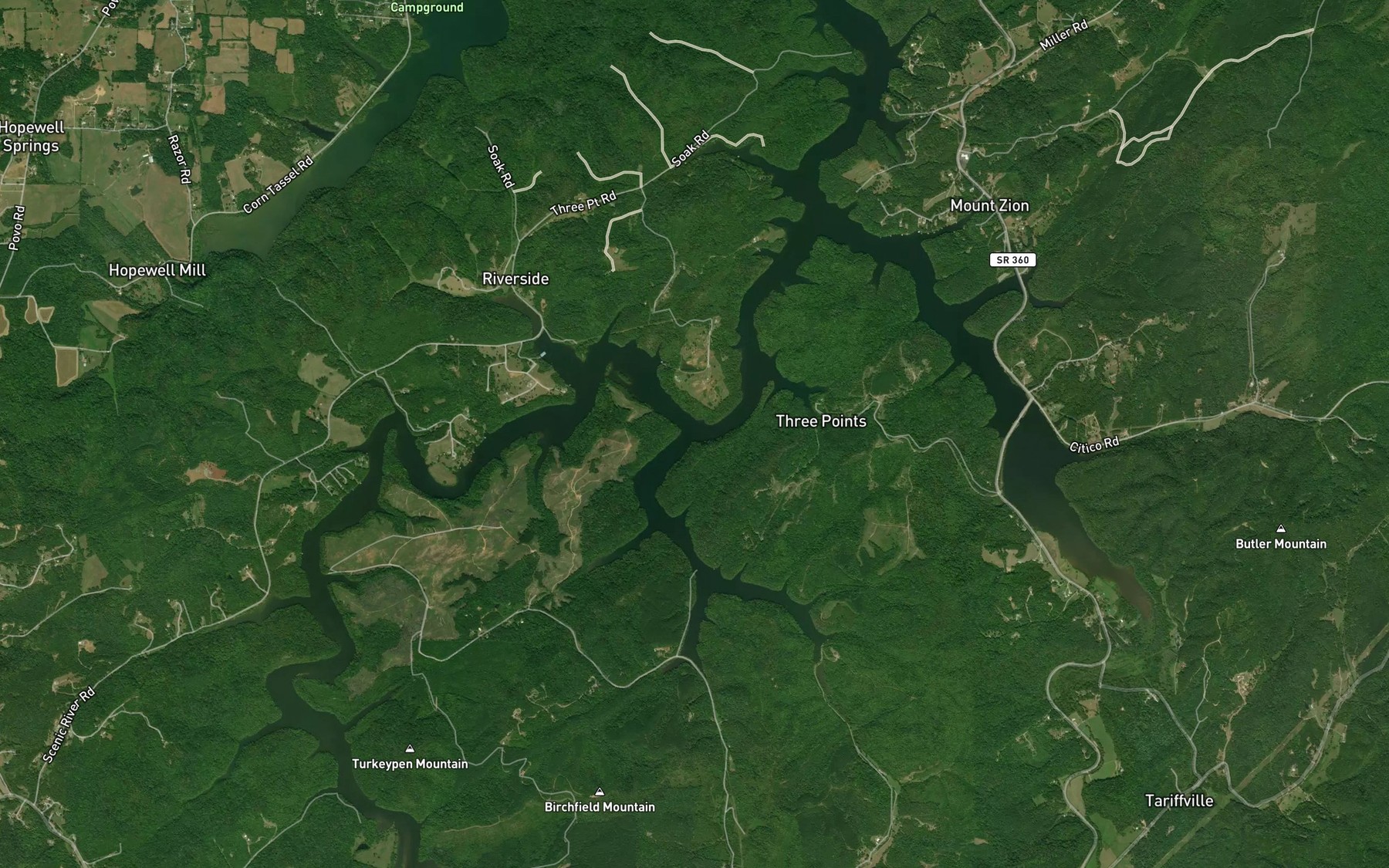 Satellite map of the Hicks Creek
