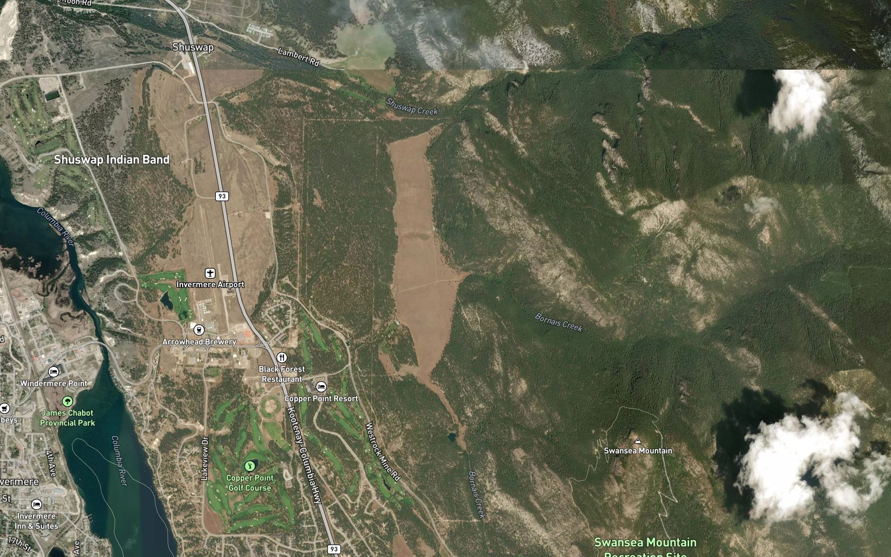 Satellite map of the Bornais Creek