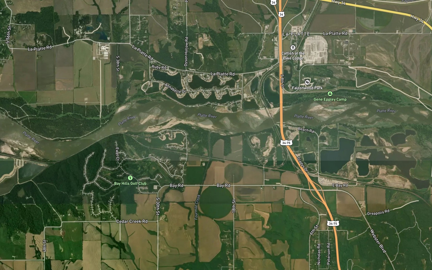 Satellite map of the Fourmile Creek