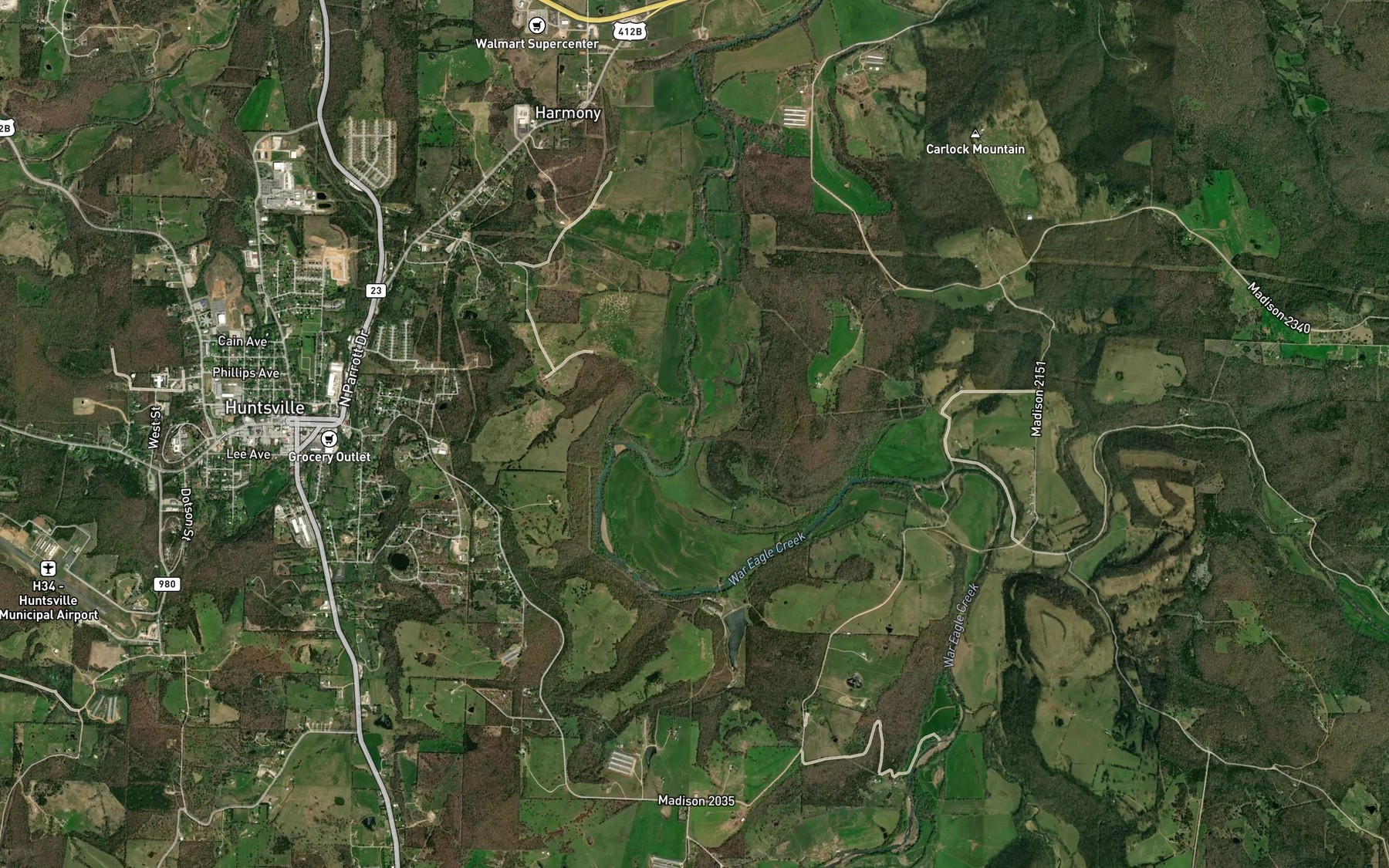 Satellite map of the City of Huntsville Lake