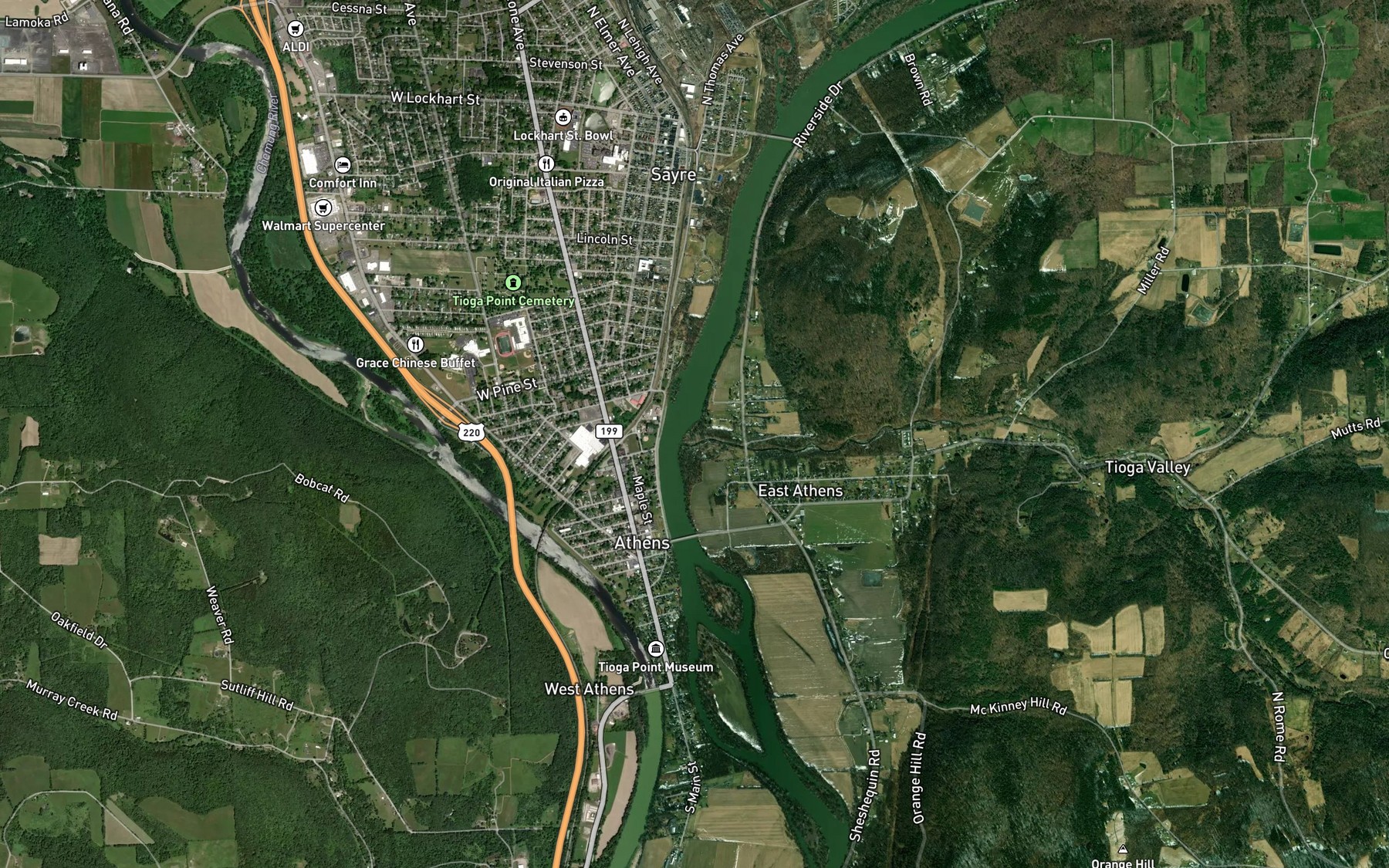 Satellite map of the Satterlee Creek