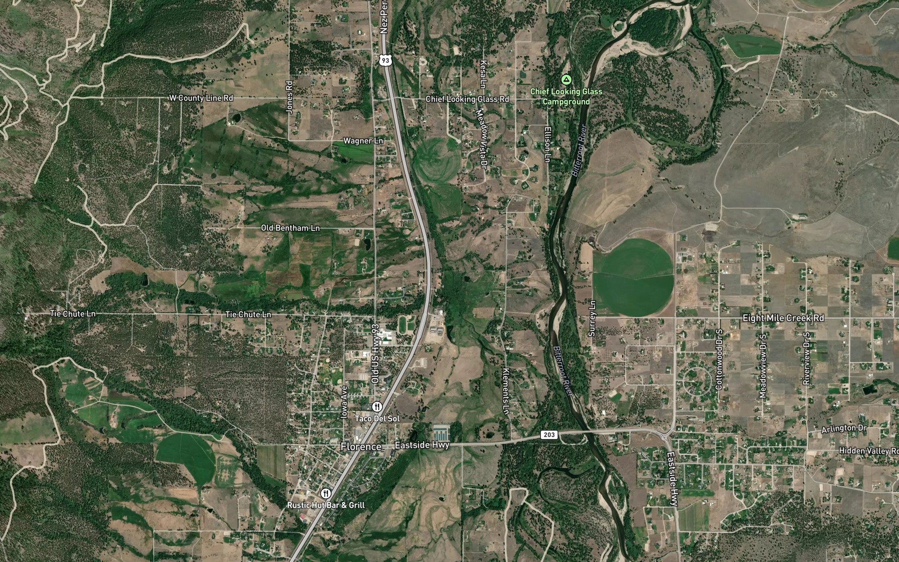 Satellite map of the Tie Chute Creek
