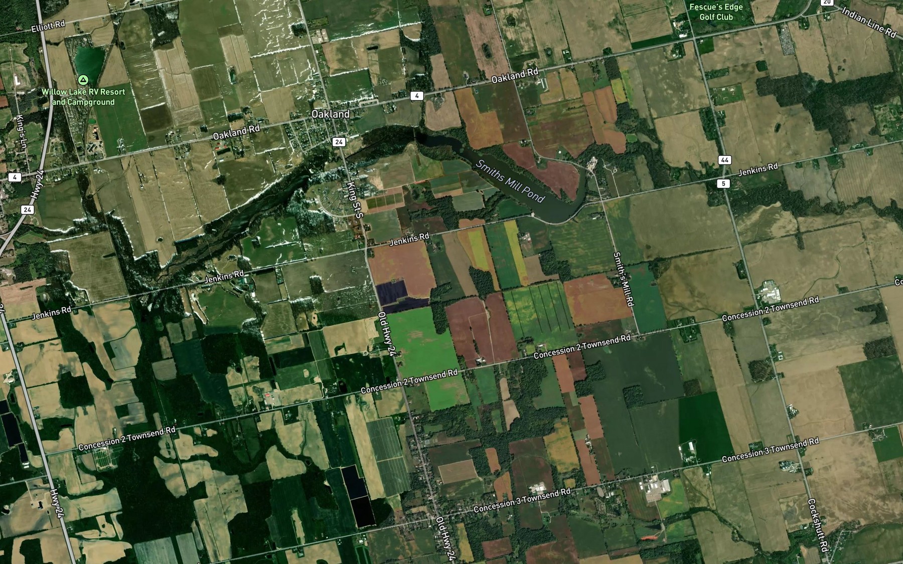 Satellite map of the Smiths Mill Pond