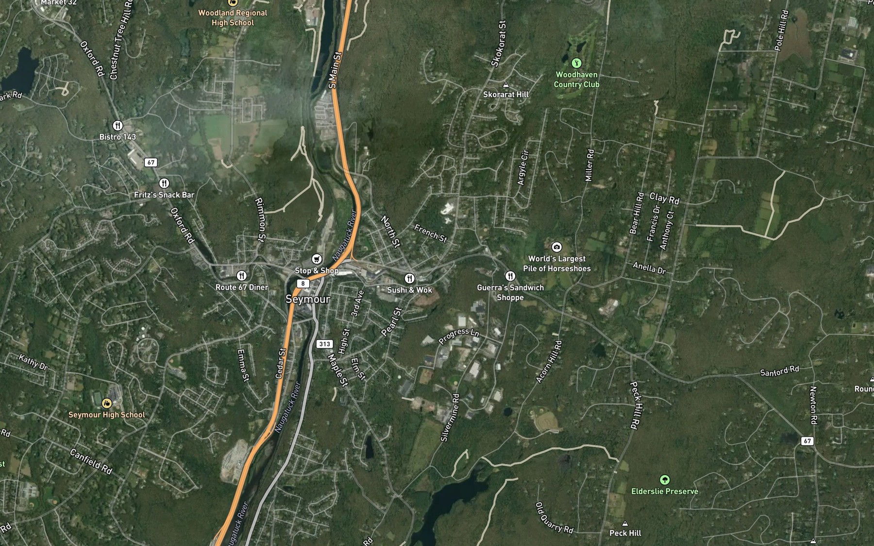 Satellite map of the Bladens River Reservoir