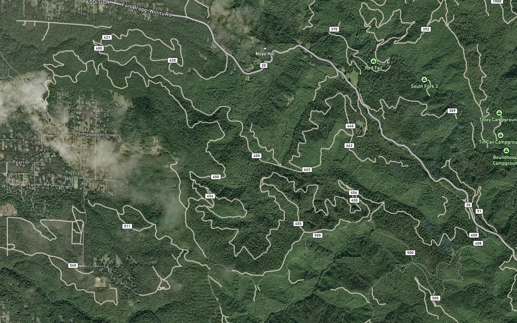 Satellite map of the South Fork Hare Creek