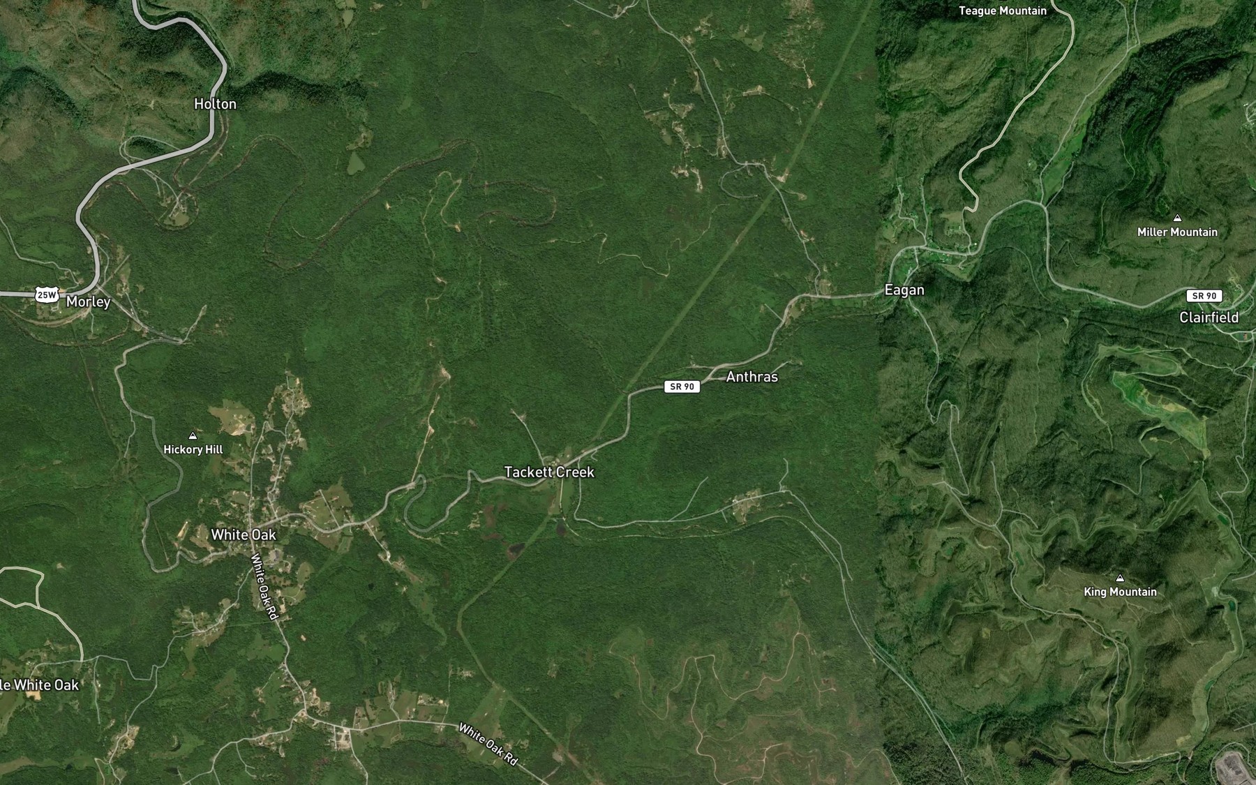 Satellite map of the Tackett Creek