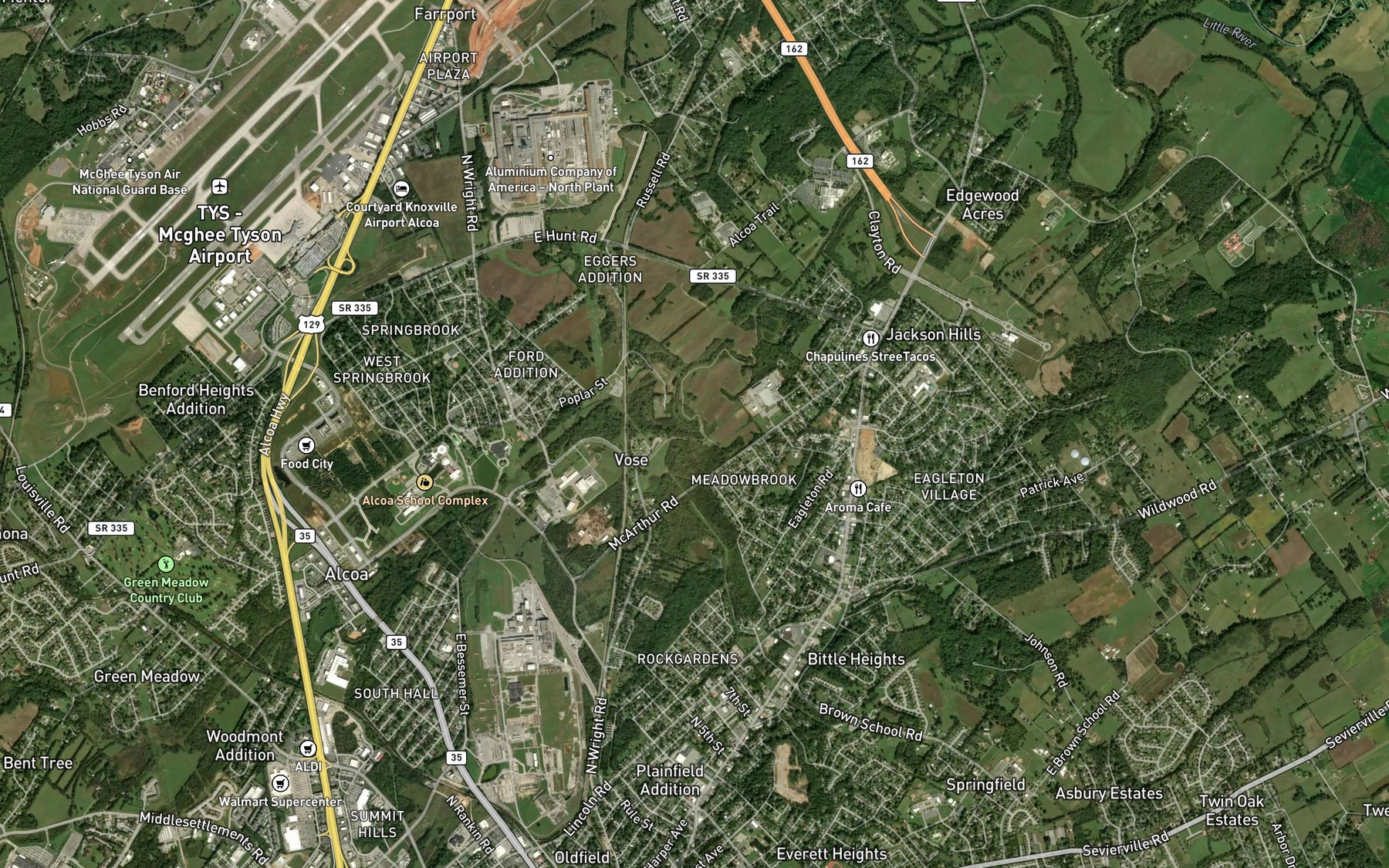 Satellite map of the Springfield Branch
