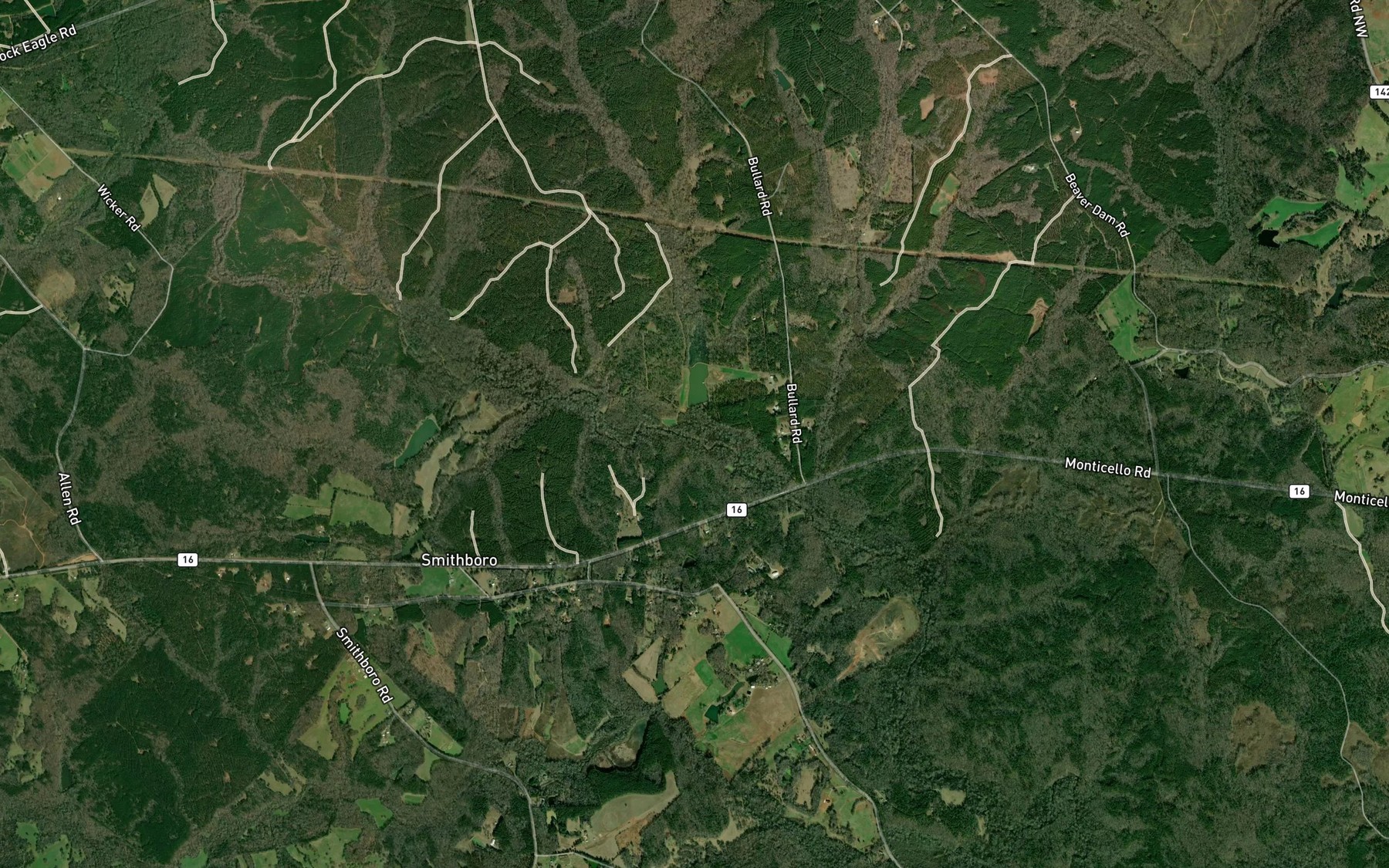Satellite map of the Broddus Creek