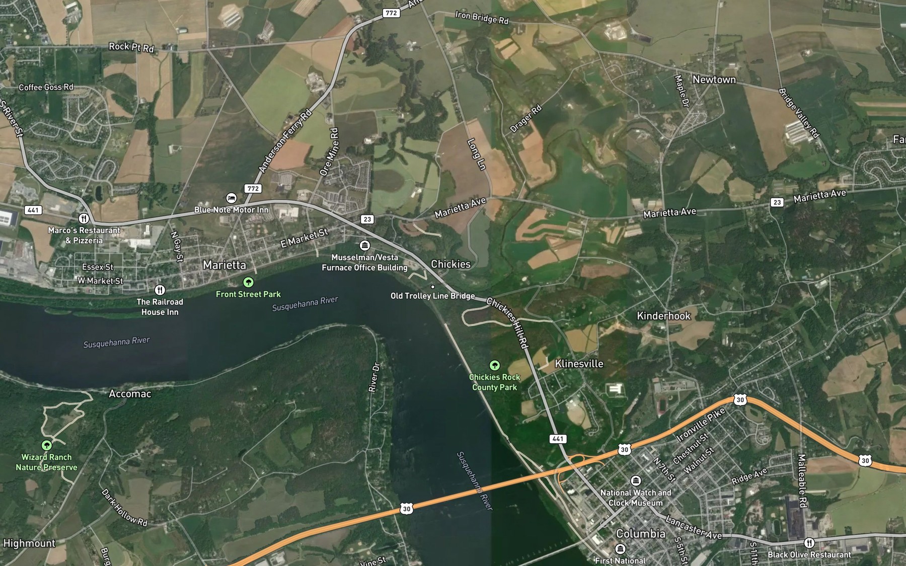 Satellite map of the Donegal Creek