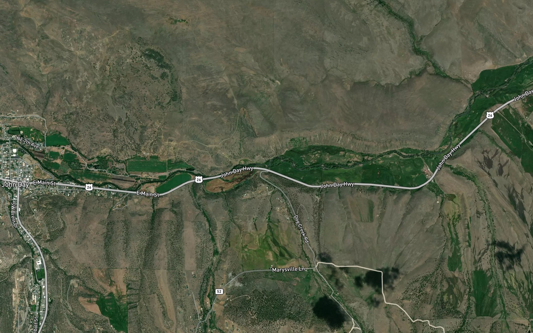 Satellite map of the Dog Creek