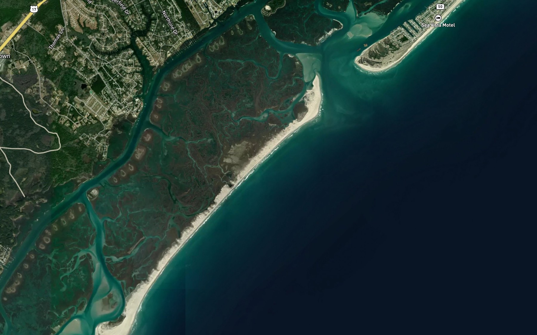 Satellite map of the Little Topsail Inlet