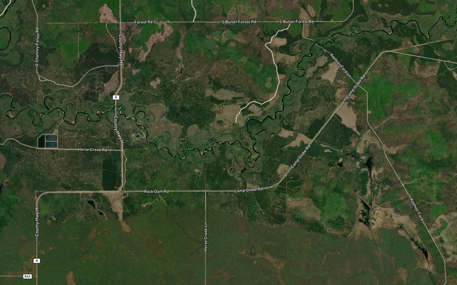 Satellite map of the Surveyor Creek