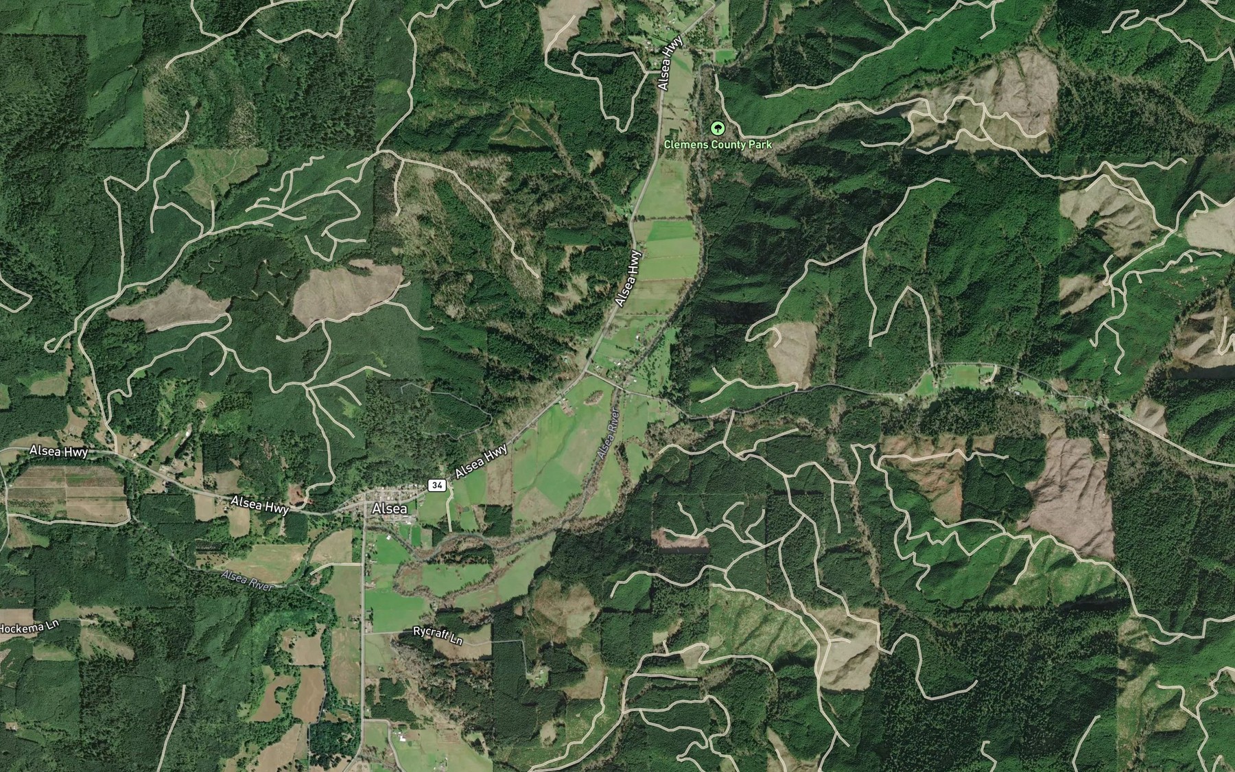 Satellite map of the Ryder Creek