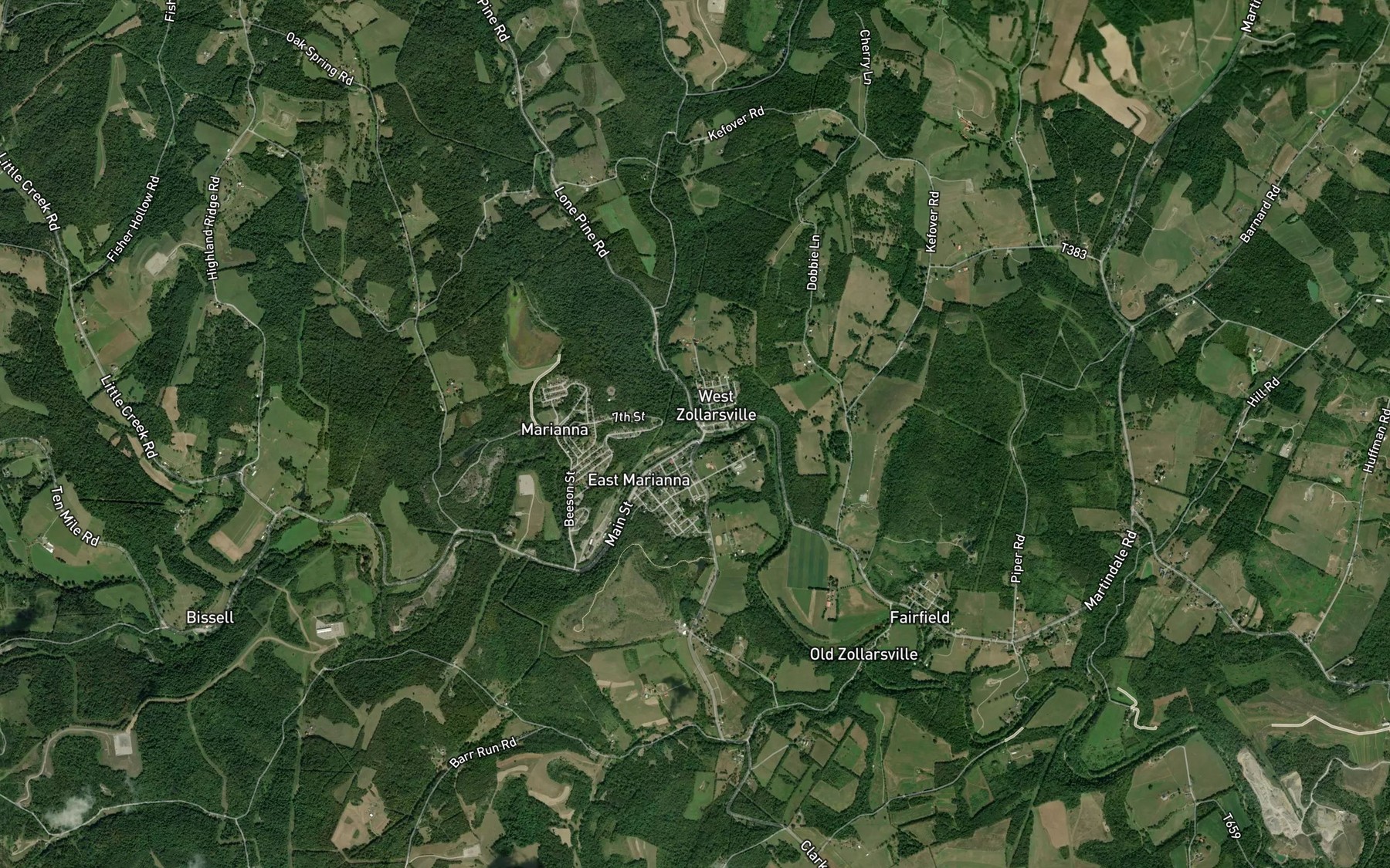 Satellite map of the Daniels Run