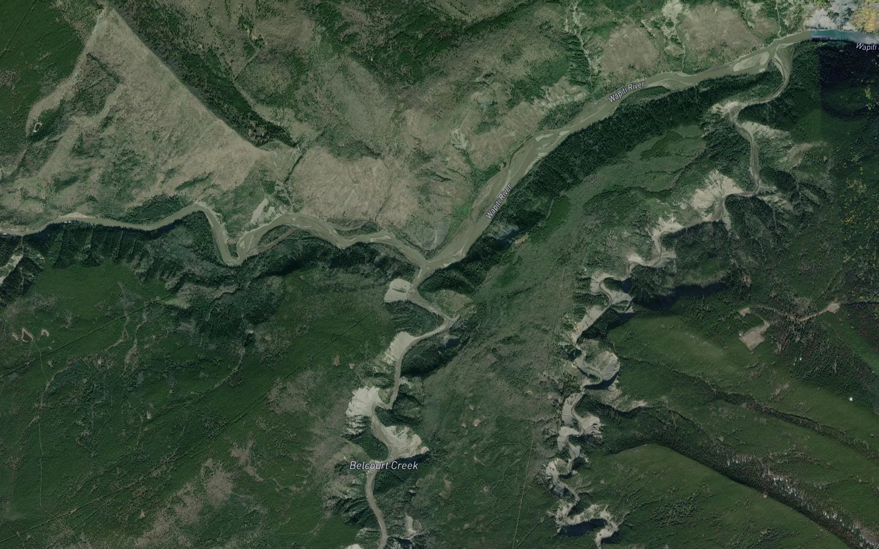 Satellite map of the Belcourt Creek