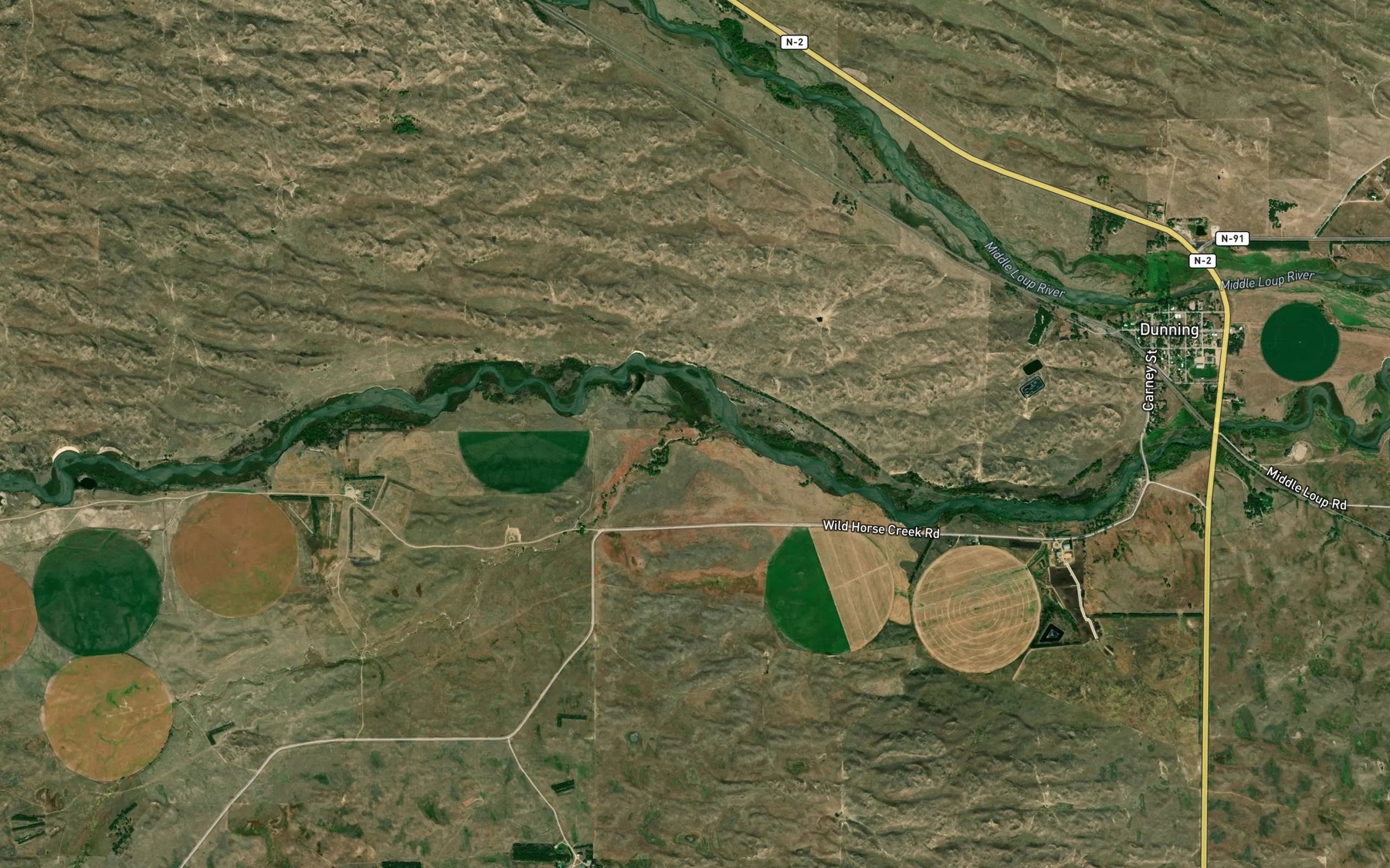 Satellite map of the Wild Horse Creek