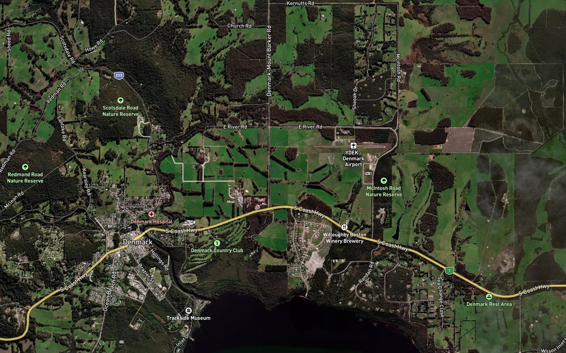Satellite map of the Denmark River