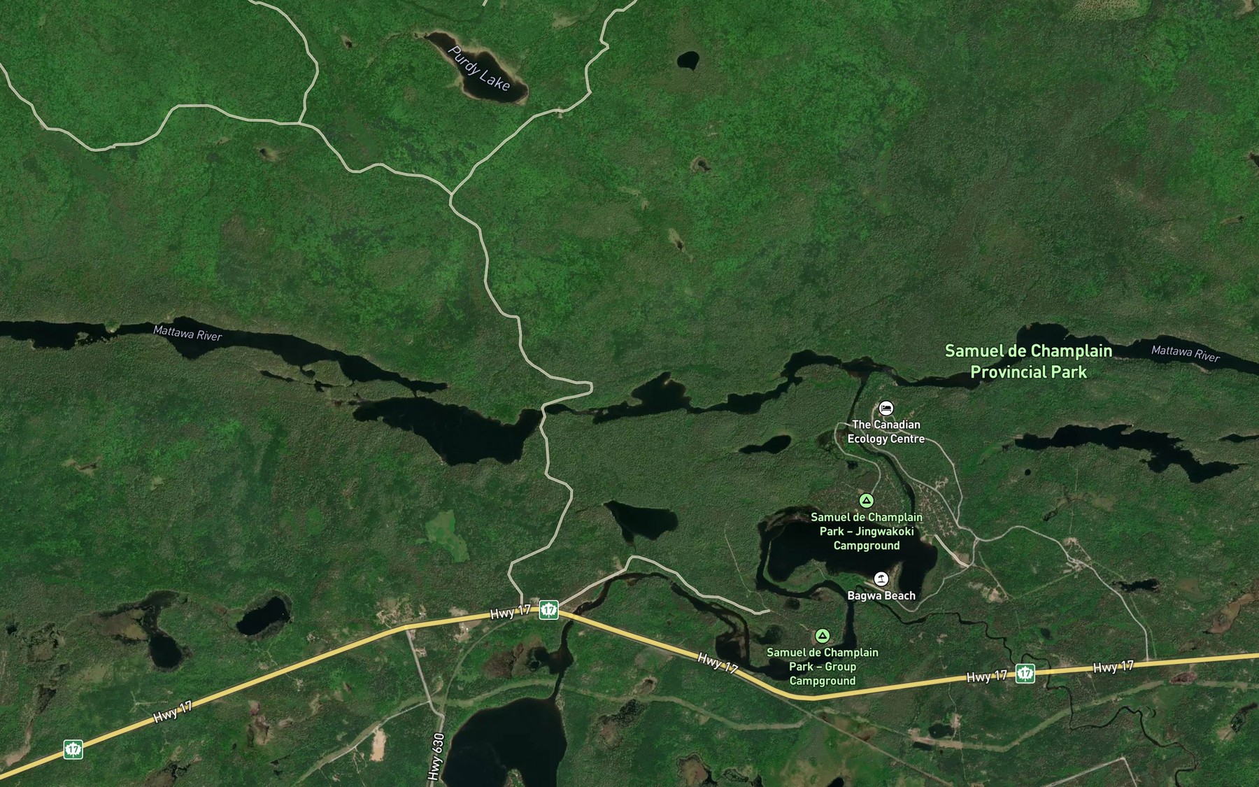 Satellite map of the Des Roches Rapids